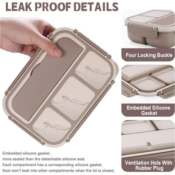 Bento Lunch Box Leakproof 4 Compartment Food Container with Utensils for Adults - Picture 5 of 8